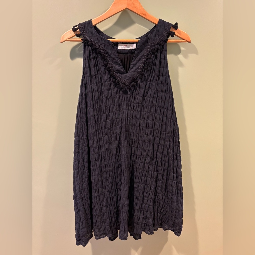 Vineyard Vines Black Textured Black Dress with mini tassel detail Sz s